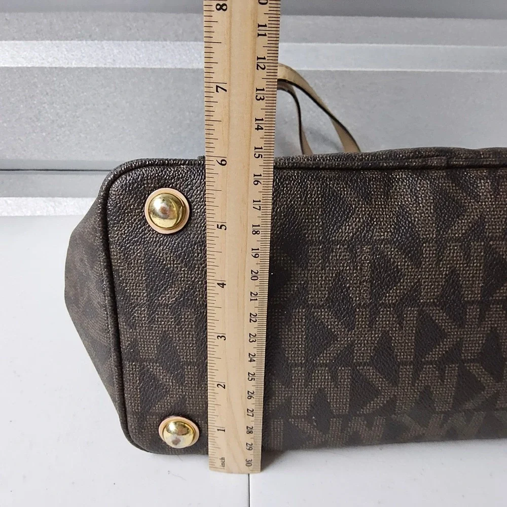 Michael Kors Tote Bag Purse Satchel Brown Signature Print Shoulder Bag - Picture 14 of 16
